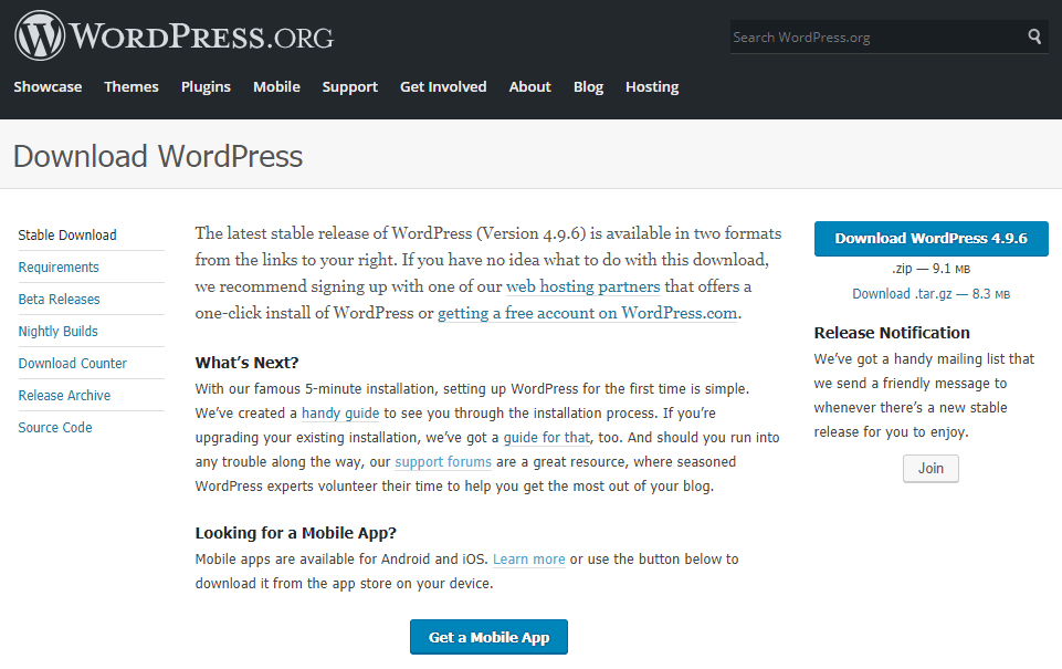 Download WordPress install